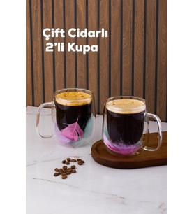 Perotti 16791 Double Feather Çift Cidarlı Kupa 2 Adet 250 Ml Şefaf (Çok Renkli)