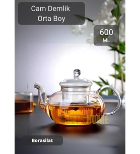 Cam Demlik Şeffaf Süzgeçli Demlik Isıya Dayanıklı Bitki Çayı Demliği Borosilat 600 ml