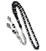 Erkek 7x11mm Siyah Beyaz Sürmeli Kokulu Toz Kehribar Tesbih (Çok Renkli)