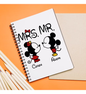 Mickey & Minnie Mouse Sevgili Çift Tasarımlı Defter Kişiye Özel