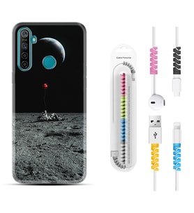 Realme 5i 5 Pro 6i 7 Pro 8 Kılıf Kablo Koruma Spiral Silikon Astronoot Red Baloon 1608