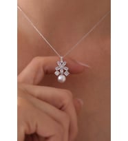 Gümüş Lotus Çiçeği İnci Kolye - 925 Ayar Gümüş Kolye