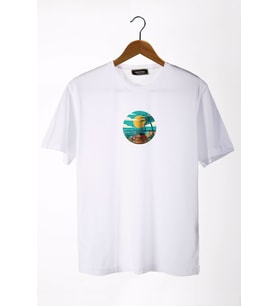 Unisex Beyaz Bisiklet Yaka Önü Scooter Baskılı Oversize T-Shirt 22Y-3400762-67