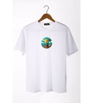 Unisex Beyaz Bisiklet Yaka Önü Scooter Baskılı Oversize T-Shirt 22Y-3400762-67