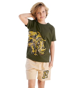 Rhino Erkek Çocuk T-shirt Şort Takım (Haki)