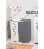 Porsima Mio-103 Bambu 2 Bölmeli Banyo Kirli Çamaşır Sepeti Banyo Düzenleyici Sepet 59X53,5 cm