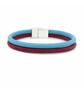 BORDO MAVİ ORJİNAL DERİ METAL MIKNATIS BİLEKLİK M016K