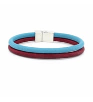 BORDO MAVİ ORJİNAL DERİ METAL MIKNATIS BİLEKLİK M016K