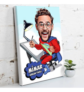 Mimar İçin Karikatürlü Kanvas Tablo