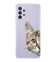 Samsung Galaxy A32 Uyumlu Kapak Catface Tasarımlı Şeffaf Silikon Kılıf