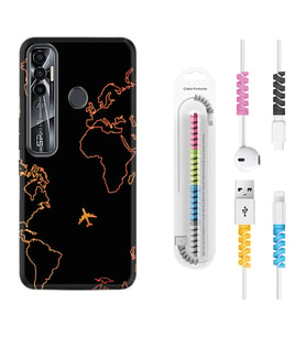 Tecno Spark 6 6 Go 8C 8 Pro 7 7 Pro Kılıf Kablo Koruma Spiral Silikon Harita ve Uçak 1777