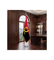 Angola Direkli - Altın Saçaklı Saten Makam Bayrağı Seti (Krom Direk)