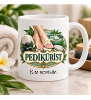 Pedikürist Kupa Bardak Ayak Çizimi ve Yeşil Spa Motifli Tasarım