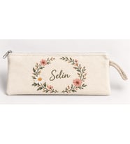 Kişiye Özel Papatya Çelengi Baskılı Fermuarlı Clutch El Çantası Makyaj Çantası