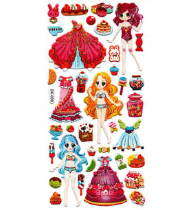 Sticker Kabartmalı Stiker Defter, Planlayıcı Etiket (sk098) 9x18 cm- Prenses Kız Giydirme
