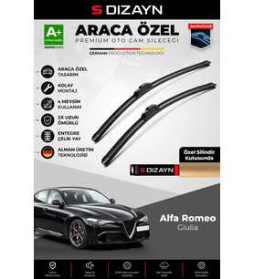 S-Dizayn Alfa Romeo Giulia Ön Cam Silecek Seti 2015 Üzeri Premium Araca Özel 60-45 Cm A+ Kalite