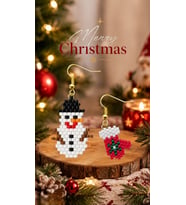 Miyuki Boncuk El Yapımı Eldiven ve Kardan Adam Küpe Yılbaşı Christmas Noel