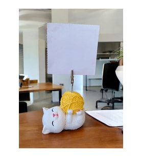 Sarı Yumak Tutan Yatan Kawaii Kedi Temalı Not Tutacağı Fotoğraf Tutacak Tutucu Ofis Seti Hediyelik