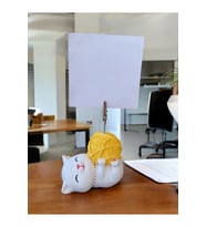 Sarı Yumak Tutan Yatan Kawaii Kedi Temalı Not Tutacağı Fotoğraf Tutacak Tutucu Ofis Seti Hediyelik
