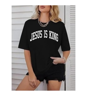 Kadın Bisiklet Yaka Kısa Kol Baskılı T-shirt - Siyah