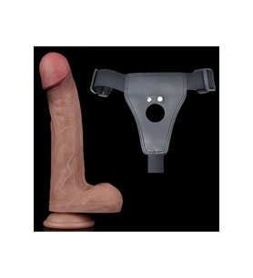 Lovetoy Belden Bağlamalı 22,5 cm Çift Katmanlı Silikon Cock Strap On Dildo