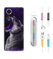 Huawei Nova Y70 Y90 Nova 9 SE  Kılıf Kablo Koruma Spiral Silikon Purple Leopar 1750