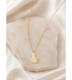 Kişiye Özel 925 Ayar Gümüş Minimal Kedi Figürlü Kolye (Gold)