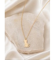 Kişiye Özel 925 Ayar Gümüş Minimal Kedi Figürlü Kolye (Gold)