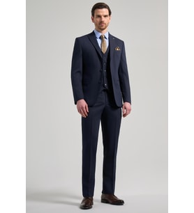 Koyu Lacivert Kendinden Desenli 2 Düğme Classic Esnek Slim Fit Takım Elbise 1001250156