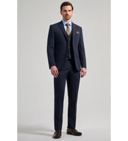 Koyu Lacivert Kendinden Desenli 2 Düğme Classic Esnek Slim Fit Takım Elbise 1001250156