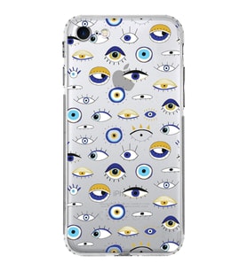 PrintiFy iPhone 8 ile Uyumlu Nazar Boncuğu 2 Baskılı Kamera Korumalı Şeffaf Silikon Kılıf