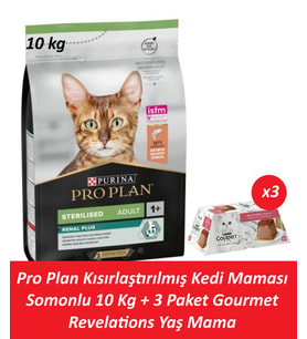 Pro Plan Kısırlaştırılmış Kedi Maması Somonlu 10 Kg + 3 Adet Gourmet Somonlu Yaş Mama
