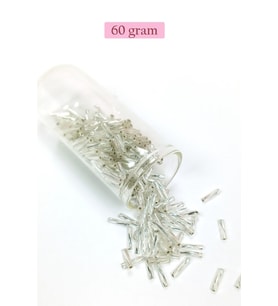Uzun Boru Kesme Boncuk Çap 2mm Uzunluk 10 mm - 60 Gram - Parlak Gümüş - BNC296