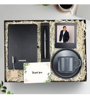 Kişiye Özel Siyah Defter & Antrasit Roller Kalem & Ahşap Not Tutucu & Gri Double Türk Kahvesi Fincanı & Siyah İnstagram Çerçeve Hediye Seti