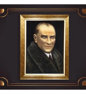 Altın Varaklı Çerçeveli Paspartulu Atatürk Tablo nl02A603 (Gold)