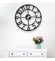 MIGNATIS -Dekoratif Yuvarlak Rakamlı Metal Duvar Saati 50x50cm - Ofis Salon Mutfak İşyeri için Uygun (Siyah)