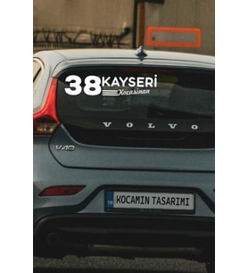 38 Kayseri Kocasinan Plaka Kodlu Beyaz Araç Sticker Kocasinan İlçe Yazılı Kayseri Özel Tasarım 40x8 cm Şehir ve İlçe Temalı Kaliteli Sticker