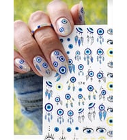 Tırnak Sticker Nail Art, Mavi Göz ve Rüya Kapanı Desenli, Protez Tırnak ve Kalıcı Oje için Süsleme Çıkartması