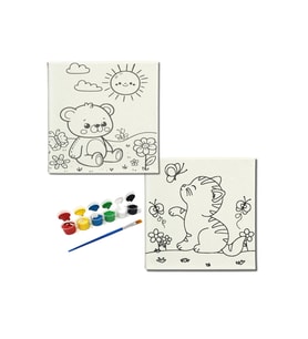 Okul Etkinliği-2'li Tuval Boyama Seti. 20x20 Cm Uv Baskı 6 Akrilik Boya 1 Fırça-model-189