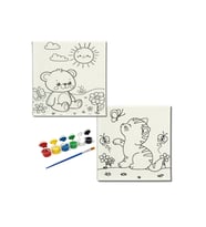 Okul Etkinliği-2'li Tuval Boyama Seti. 20x20 Cm Uv Baskı 6 Akrilik Boya 1 Fırça-model-189