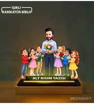 Kişiye Özel Öğretmen Öğrenciler İle Karikatürlü 14 cm MDF Işıklı Biblo - Öğretmen Hediyesi Öğretmene Özel Hediye