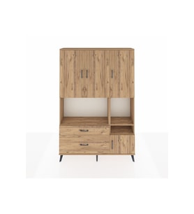 Arges Gardrop 7 Raflı 2 Çekmeceli 4 Kapaklı 132x30x195 Çam-Çam