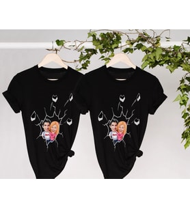 BK Gift Kişiye Özel Sevgililer Karikatürlü İkili Siyah T-shirt Seti, Sevgililer Hediye, Çift Hediyesi, Yıl Dönümü Hediyesi, Kişiye Özel Tişört (Model 1)
