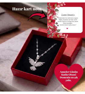 Anneler Günü Hediyesi Gümüş Renk Anka Kuşu Çelik Kolye - Özel Tasarım Kutulu ve Hazır Kart Notlu