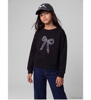 LCW Kids Siyah Baskılı Kız Çocuk Kalın Sweatshirt