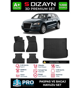 S-Dizayn Audi Q5 3D Pro Havuzlu Paspas ve Bagaj Havuzu Seti (2'li SET) 2009-2017 A+ Kalite