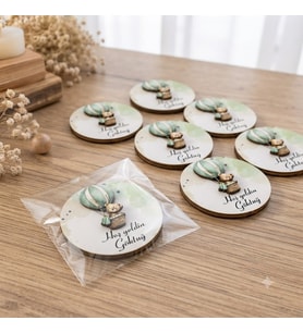 Kişiye Özel Ahşap Magnet – Bebek Mevlütü, Hastane Çıkışı, Doğum Günü Hatırası, Ayıcık Balonlu Bebek Partisi, Diş Buğdayı, Bebek Anısı