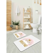 Pembe Kedi Temalı Banyo Halısı Klozet 2'li Paspas Seti BS260