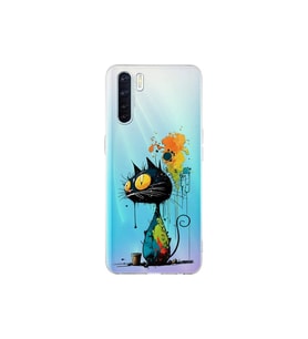 Oppo Reno 3 ile Uyumlu Splash Kedi Tasarımlı Şeffaf Silikon Kılıf