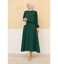 Kolları Piliseli Etek Tunik Takım - Zümrüt (Zümrüt Yeşili)